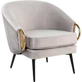 Claire Accent Chair in Silver Velvet, Black Steel & Gold